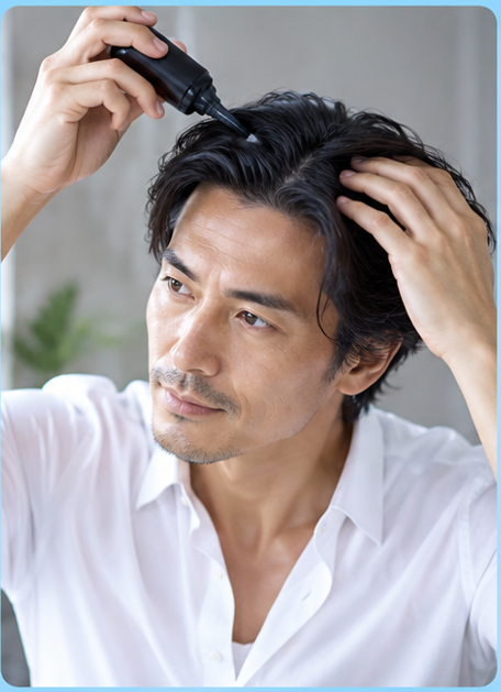 育毛剤を頭皮に塗布しているイメージ