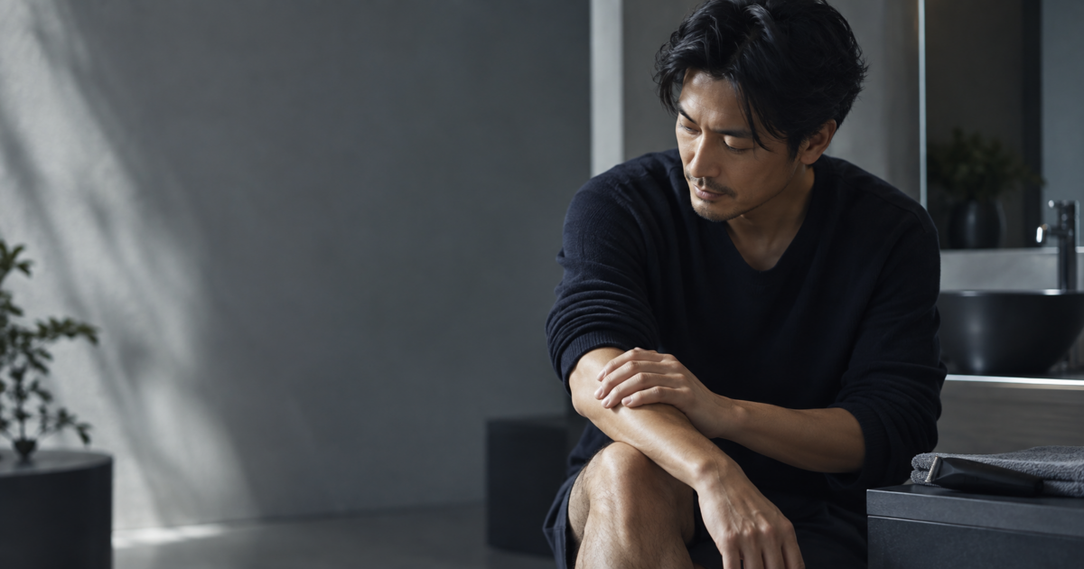 腕やすねの体毛を確認する30代・40代男性のイメージ